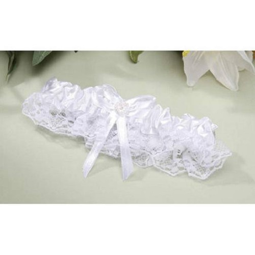 White Satin & Lace Victoria Lynn Wedding Bridal GARTER Heart Ribbon Bow - 第 1/1 張圖片