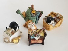 Peter Fagan Cat miniatures 1986 butter dish music sewing basket watering can EUC