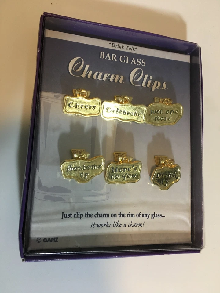 Ganz Bar Copa de Vino Dije Clips Fiesta Regalo Set de 6 Bebida Hablar Dorado - Tono Foto 2 de 4