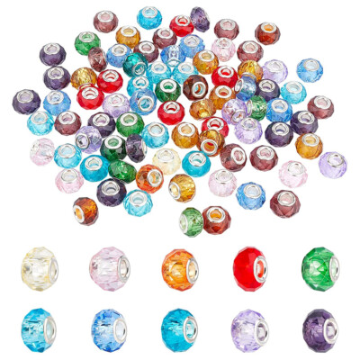 100x Handgefertigte Kristall Europäische Perlen Großloch Rondelle 14x8mm Mehrfarbig