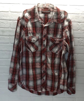 Rock & Roll Cowboy Long Sleeve Shirt Size XL Men's Red Plaid Pearl Snap Western