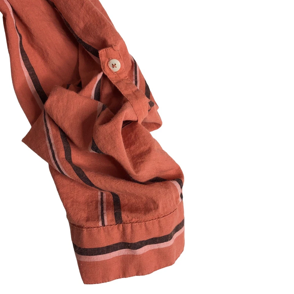 Top Tea Rose para mujer 3X naranja a rayas con botones lengüeta enrollable algodón Lagenlook Preppy Foto 4 de 4