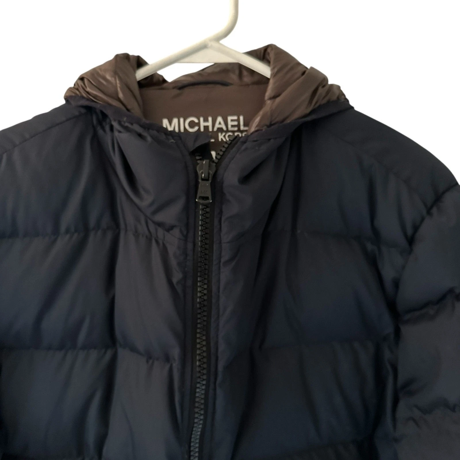 Giubbotto imbottito Michael Kors nero marrone premium piumino full zip con cappuccio taglia L