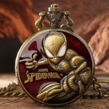 Bronze Hero Man Design Unisex Kid Quartz Analog Pocket Watch Necklace Pendant