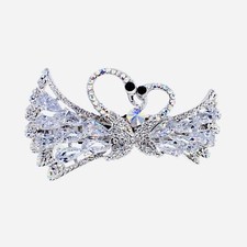 USA SWAN BARRETTE Hair Clip Hairpin use Swarovski Crystal Elegant Silver K37