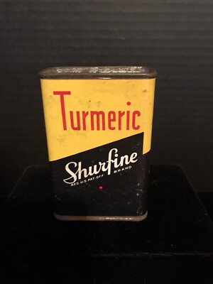 VINTAGE SHURFINE TURMERIC SPICE TIN-2 oz. COPYRIGHT 1934-CHICAGO IL