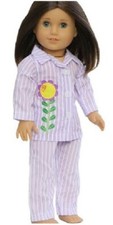 Nightwear, Doll Retro Lavender Striped Pajamas  Fuzzy Slippers for 18" Dolls