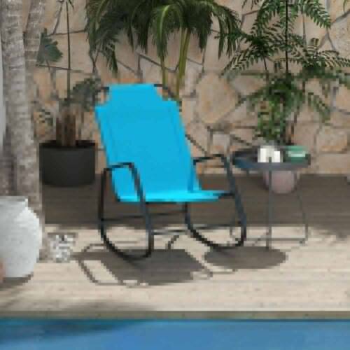 Outsunny Metal Outdoor Patio Chaise Lounge Chair Portable/Rocking Steel Blue - Picture 3 of 8