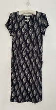 White Stuff Dress Women's Black & Grey Jersey Leaf Pockets V Short Sleeve UK 12