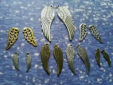 14 Angel Wing Charms Pendants Assorted Antiqued Silver Bronze Gold 50mm 40mm