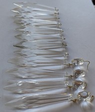 12 VGC Vintage Crystal Glass Icicle Drops & Octagons Chandelier Prisms 7cm/9.5cm