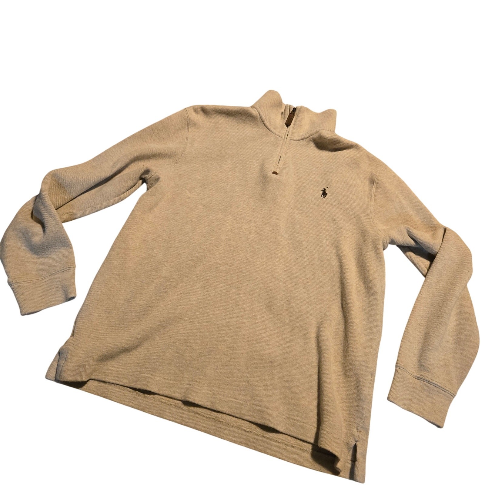 Polo Ralph Lauren Men's Cotton 1/4 Zip Pullover Sweater in a tan men's medium