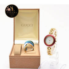  EXC 5 w/ Box  GUCCI 1100L Change Bezel 6 Color Women  s Gold tone vintageWatch