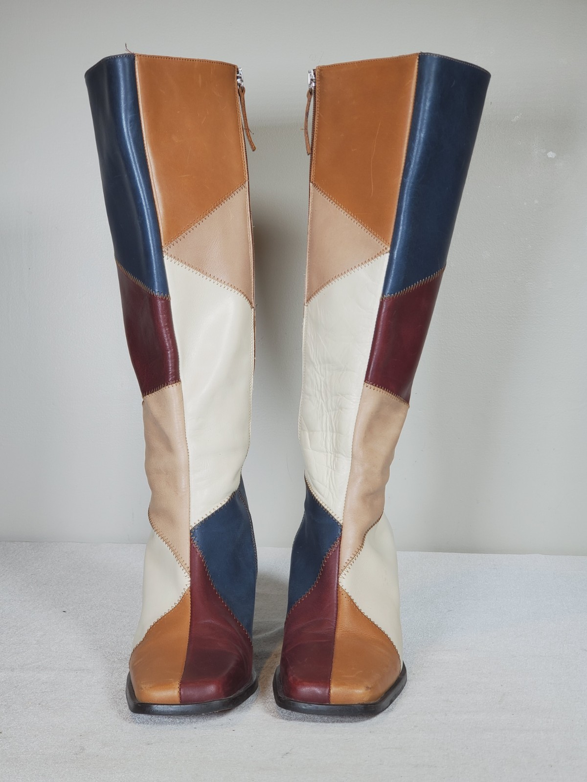Alohas North Blue Geometric Patchwork Heeled Leat… - image 8