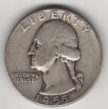 1955 P QUARTER 90% SILVER 25 CENTS PHILADELPHIA UNITED STATES OF AMERICA USA 25¢