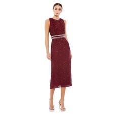 Mac Duggal Size 2 NEW Sleeveless Beaded Midi Sheath Dress 10509 Burgundy NWT