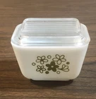 Vintage Pyrex Crazy Daisy Fridge Dish with Lid Spring Blossom Green 501-B