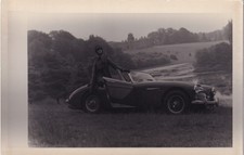 AUSTIN HEALEY 3000, R.H.D WITH MODEL OPEN FRONT DOOR SIDE VIEW DARKEND PHOTOCARD
