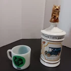 Vintage 1975 MACK Bulldog Decanter and 1969 Mack Milk Glass Mug, Made in USA
