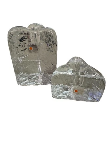 1980s Blenko Art Glass Handmade Ice Cube Triangle Candle Holders- Set of 2