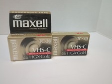 2 Pack Maxell TC-30 VHS-C Premium High Grade HGX-Gold Camcorder Tapes Sealed
