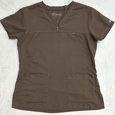 Grey's Anatomy Scrub Top Womens M Brown V-Neck Medical Uniform Tiny Chest Pocket
