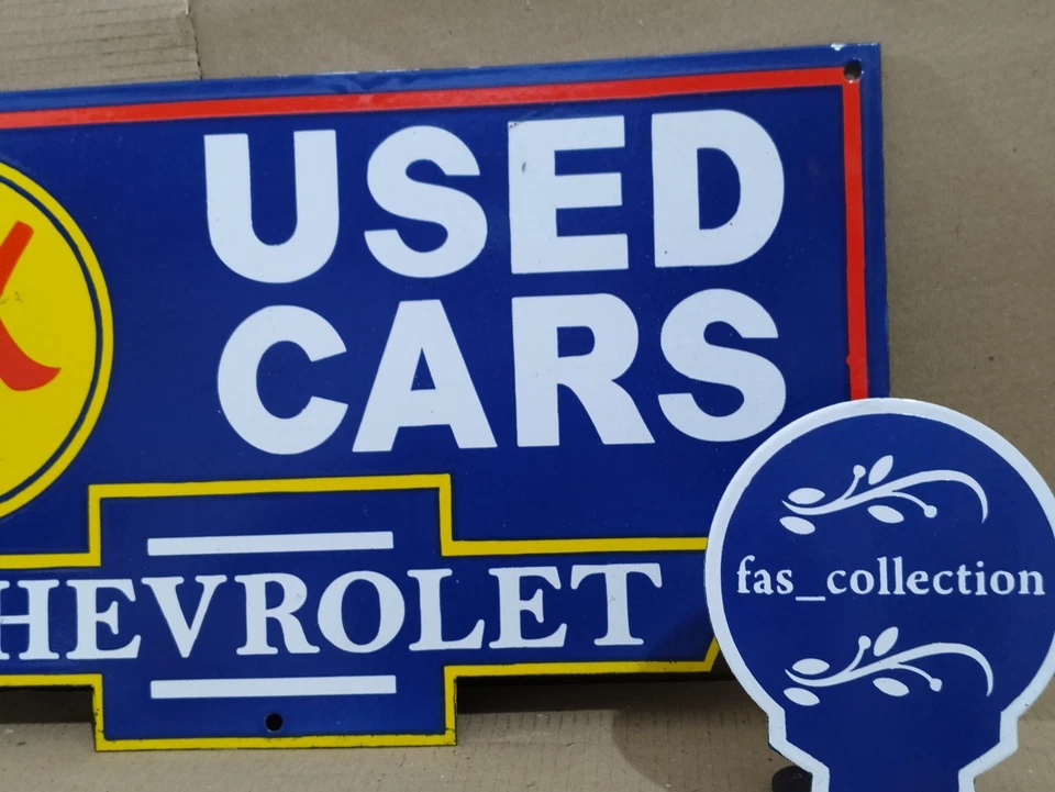 Ok Used Cars Chevrolet Porcelain Enamel Sign  22 x 10 Inches 1 Sided - Image 4 of 4