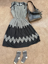 🖤 Vintage Polka Dot Scalloped Tiered Midi Dres 1980s-90s Vintage