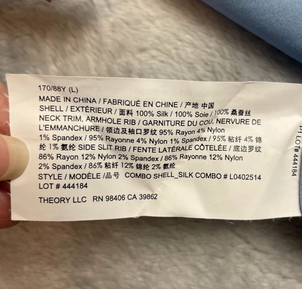 Top Theory Combo Sin Mangas Para Mujer L Azul Cielo Georgette Seda Aberturas Laterales Fluido Foto 4 de 4