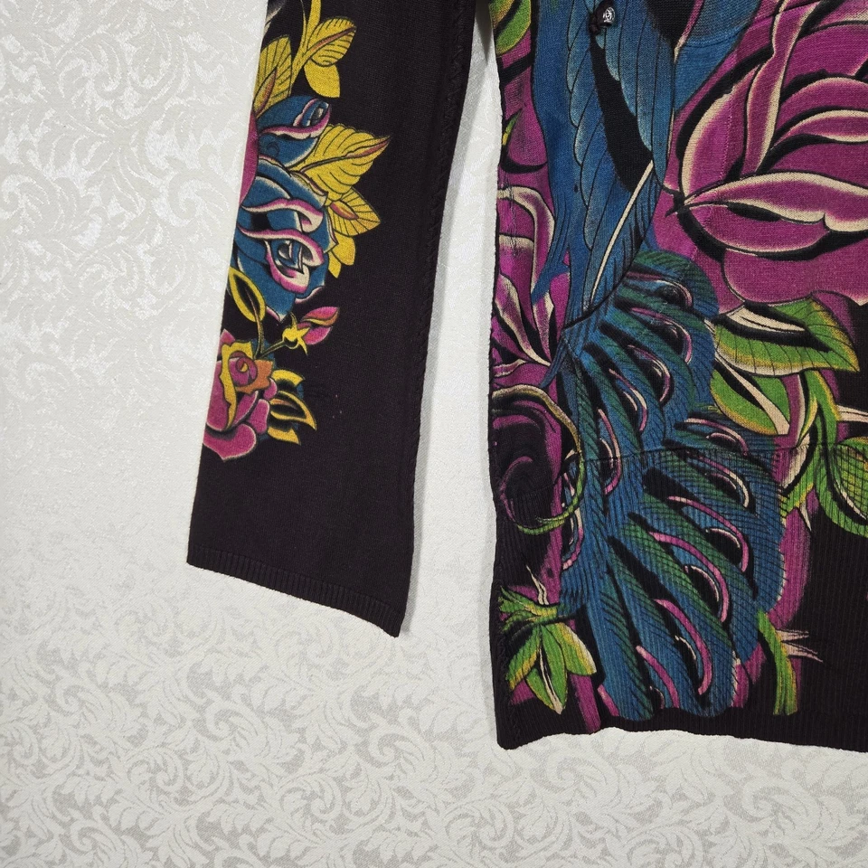 De Colección Christian Audigier Sudadera con Capucha Suéter M Marrón Cremallera Pavo Real Gráfico Tachonado Foto 4 de 4