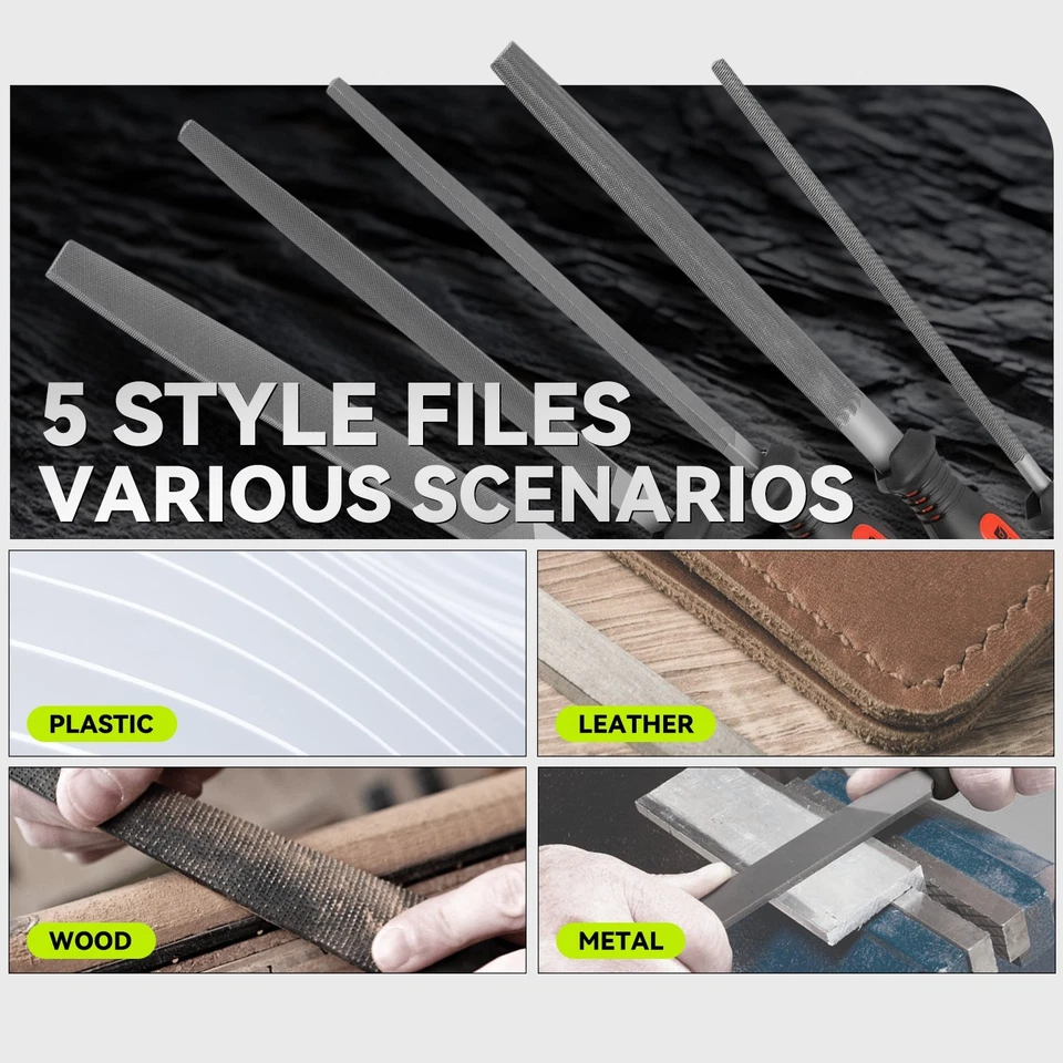 Juego de limas bastardas con mango de goma de acero forjado fresado tratado térmicamente para metal Foto 2 de 4