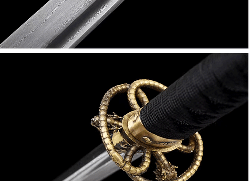 Espada Samurai Japonesa Hecha a Mano Katana Damasco Acero Azul Negro Saya Ajuste de Latón - Imagen 11 de 15