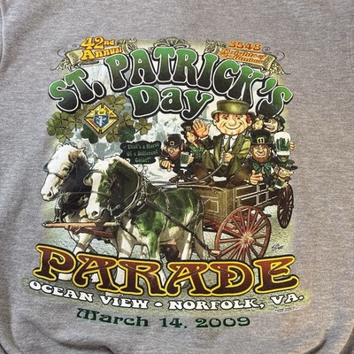 St. Patricks Day Parade Zip Up Soffe Hoodie Gray L 42nd OV Norfolk Virginia
