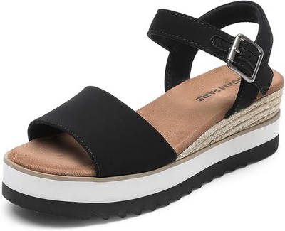 Dream Pair Damen-Espadrille-Plateausandale offene Zehenpartie Schnalle Knöchelriemen   6 UK