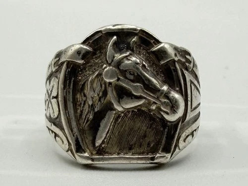Vintage 925 Sterling Silver Horse & Horseshoe For Good Luck Men’s Ring Size 11