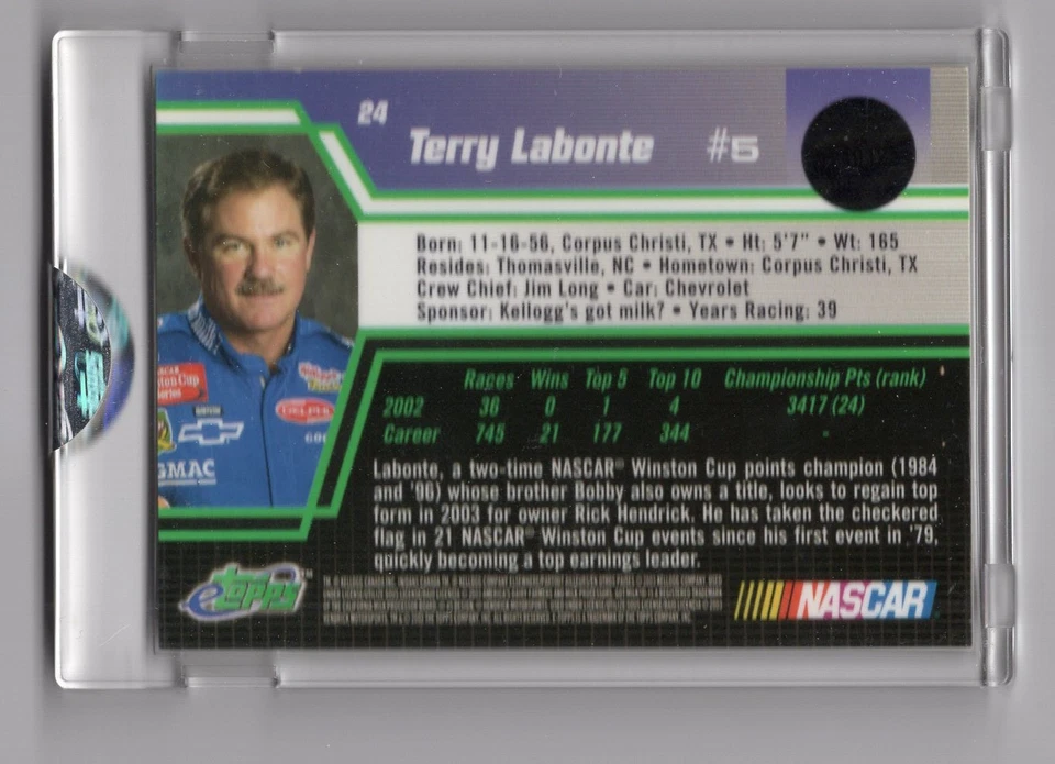 Terry Labonte 2003 E-Topps #24 - Image 2 of 2