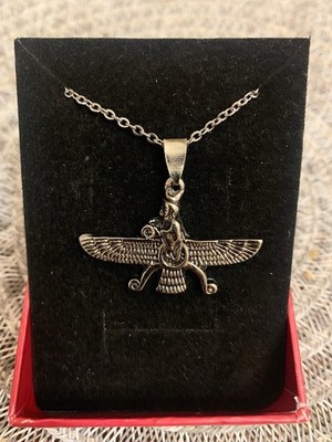 Persian Faravahar Stainless Steel Necklace Double Sided Zoroastrian Symbol