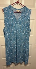 Michael Michael Kors Blue White Paisley Ruffle V-Neck Shift Dress Plus Size 3X