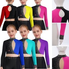 Kids Girls Vest Sports Crop Top Ballet Shirts Figure Skating Color Block Dance