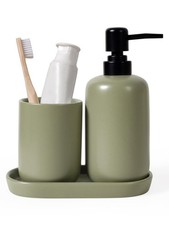 3 Pcs Ceramic Bathroom Accessory Set - Liquid Soap Dispenser, Toothbrush Hold...