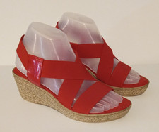 Italian ShoeMakers Women's 7 1/2 Red Strappy Slingback Open Toe Wedge Sandals