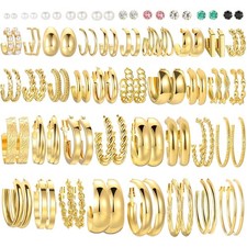 Fashionable Gold Hoop Earrings Set - 46 Pairs in Varied Sizes Styles for Women