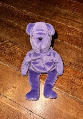 Ty Beanie Baby Babies TEDDY VIOLET OLD FACE TBB AUTHENTICATED 1st Gen Tush NHT