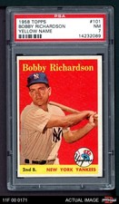 1958 Topps #101 Bobby Richardson Yellow Name Yankees RARE VARIATION PSA 7 - NM