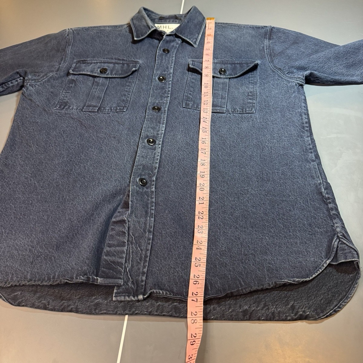 margaret howell Denim Shirt Jacket XL Work Button Up Navy