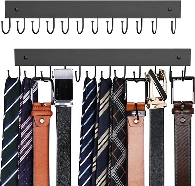 Tie Rack Wall Mounted Belt Hanger Holder Rustic Wood Tie Organizer for Men Close