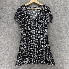 Divided Dress Women M Medium Black Polka Dot 1/2 Zip V-Neck Short Sleeve Short
