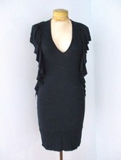 Lux navy blue modal knit mini dress backless big butterfly ruffle sides S