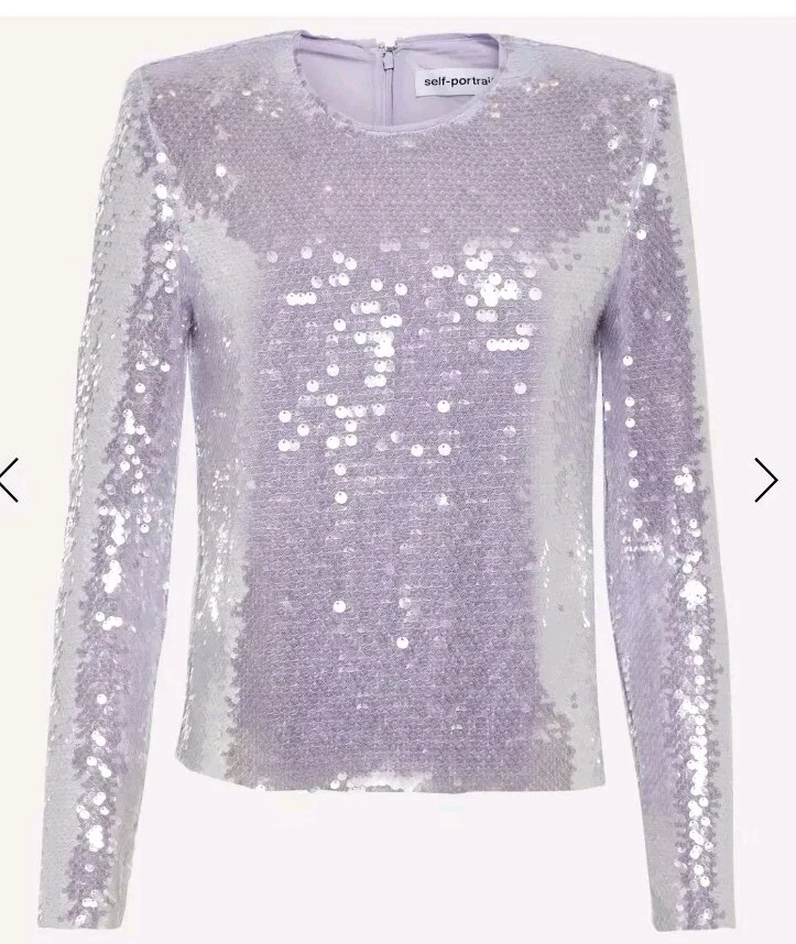 Self Portrait Sequined Top Lilac Purple Size 6 party Ocassion
