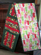 Handmade Quilted Cotton Christmas Reversible Table Runner 82" x 14"
